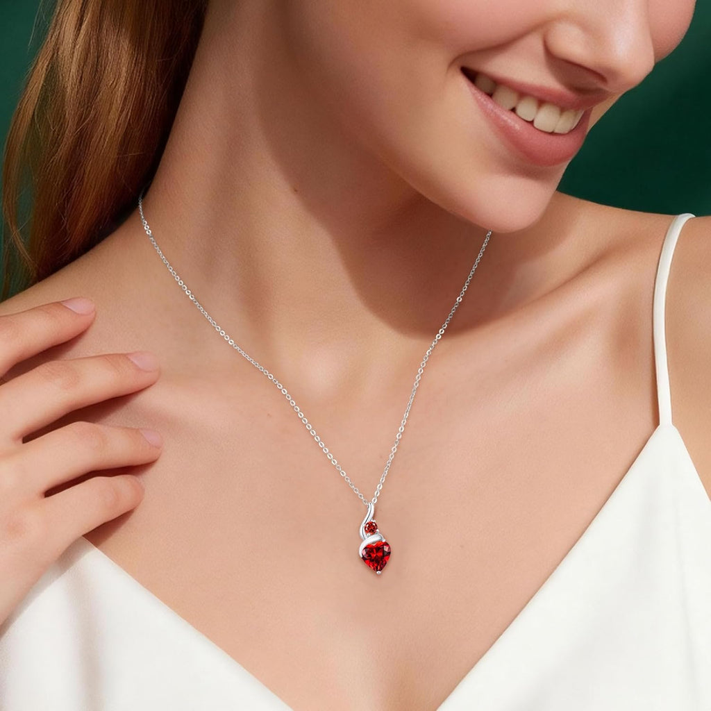 LOUISA SECRET Collana Donna Festa della Mamma Pendente Cuore Infinito da Donna in Argento Sterling 925 con Pietra Portafortuna Collana con Cuore di Fiamma Regalo per Lei