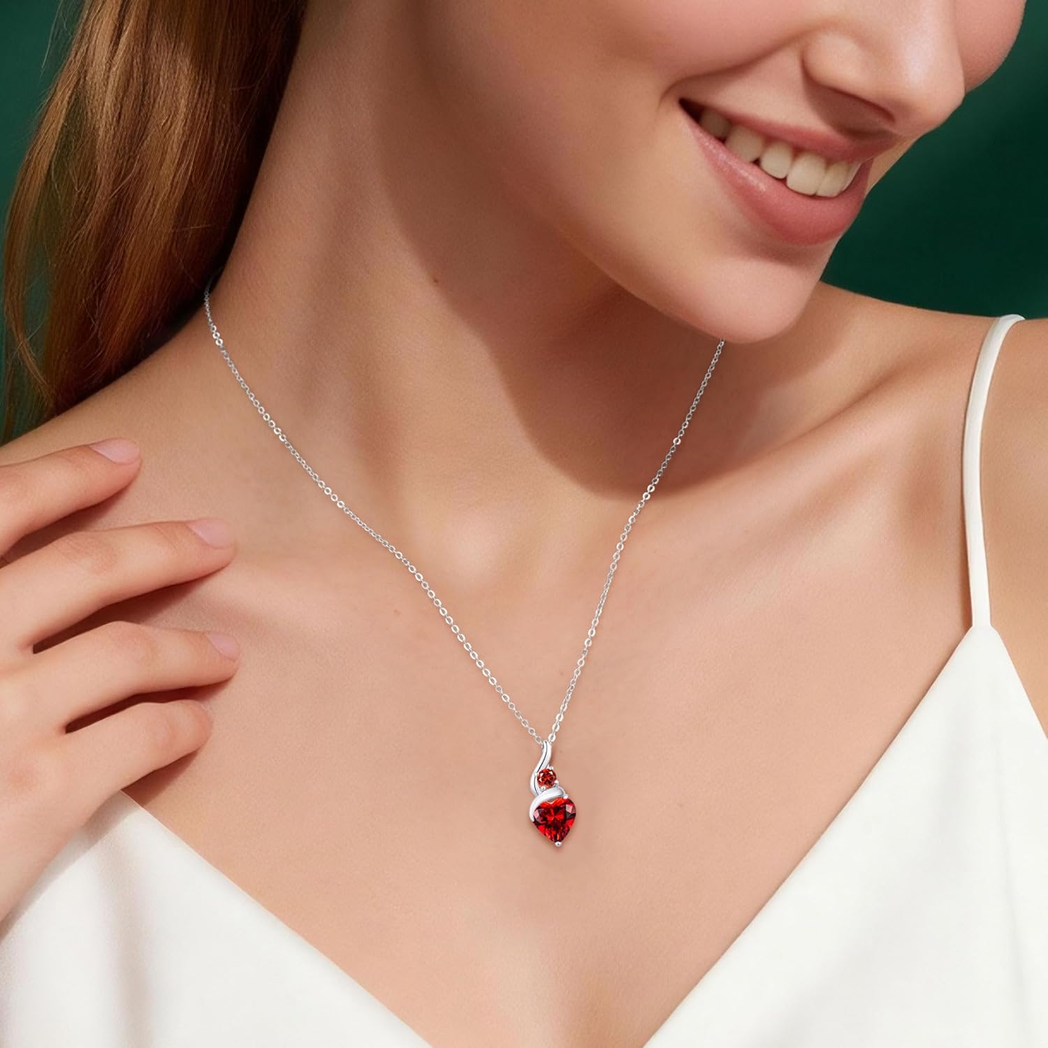 LOUISA SECRET Collana Donna Festa della Mamma Pendente Cuore Infinito da Donna in Argento Sterling 925 con Pietra Portafortuna Collana con Cuore di Fiamma Regalo per Lei