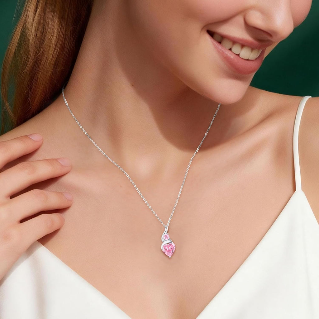 LOUISA SECRET Collana Donna Festa della Mamma Pendente Cuore Infinito da Donna in Argento Sterling 925 con Pietra Portafortuna Collana con Cuore di Fiamma Regalo per Lei