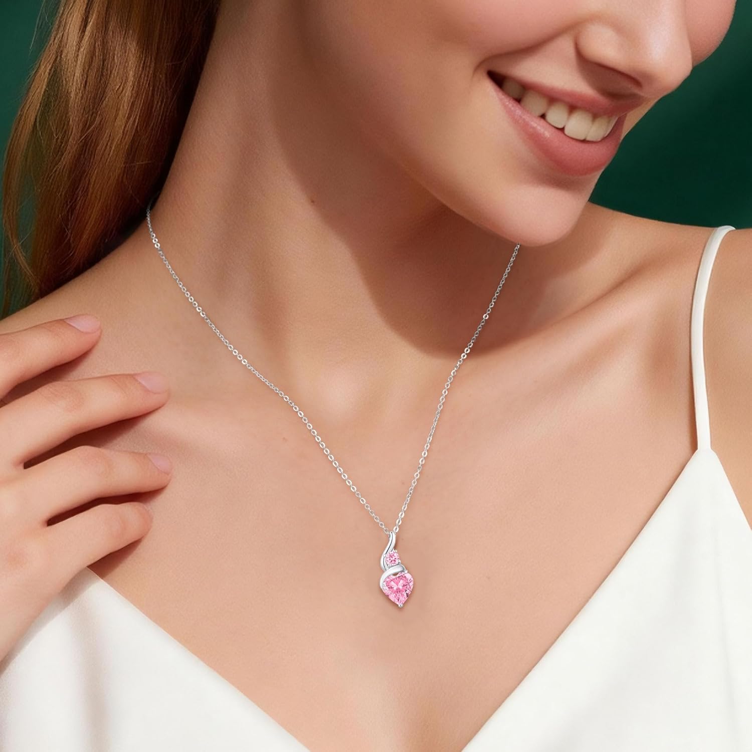 LOUISA SECRET Collana Donna Festa della Mamma Pendente Cuore Infinito da Donna in Argento Sterling 925 con Pietra Portafortuna Collana con Cuore di Fiamma Regalo per Lei