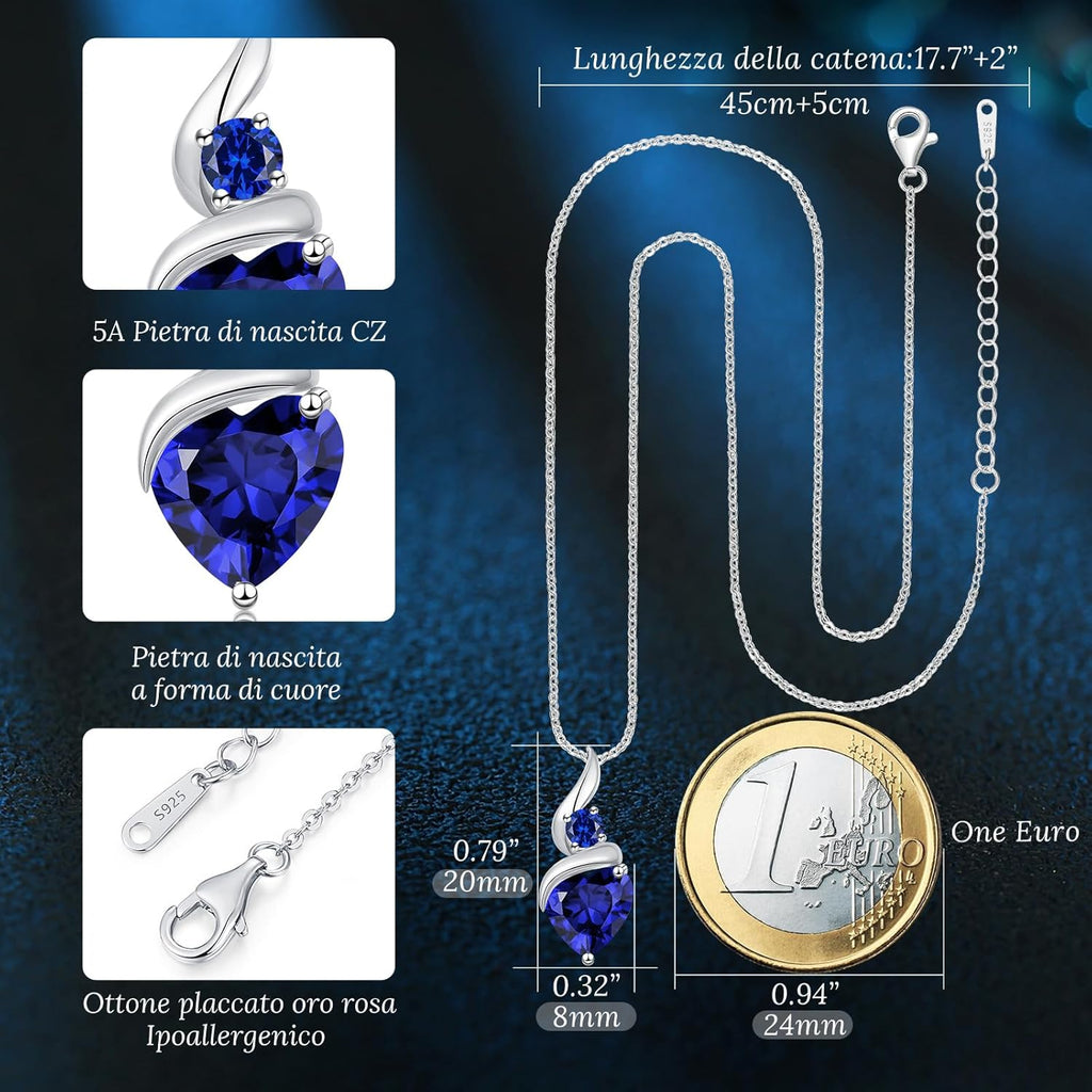 LOUISA SECRET Collana Donna Festa della Mamma Pendente Cuore Infinito da Donna in Argento Sterling 925 con Pietra Portafortuna Collana con Cuore di Fiamma Regalo per Lei