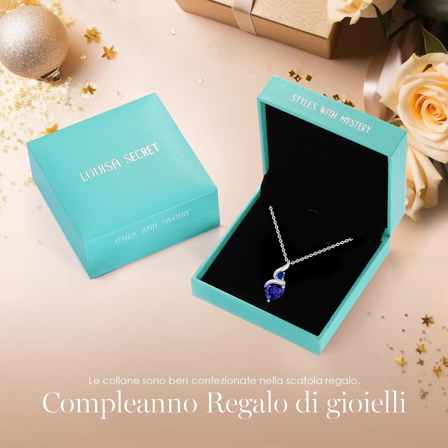 LOUISA SECRET Collana Donna Festa della Mamma Pendente Cuore Infinito da Donna in Argento Sterling 925 con Pietra Portafortuna Collana con Cuore di Fiamma Regalo per Lei