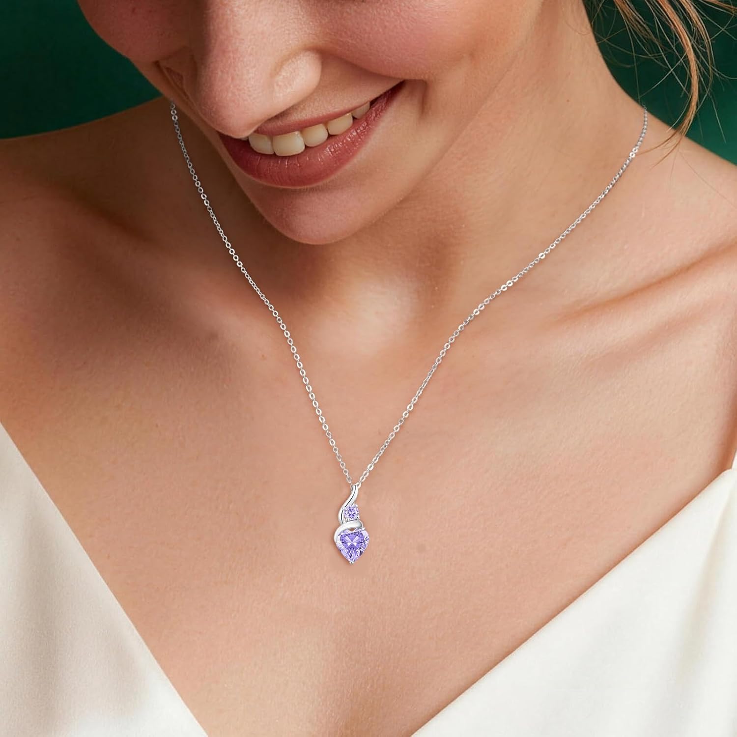 LOUISA SECRET Collana Donna Festa della Mamma Pendente Cuore Infinito da Donna in Argento Sterling 925 con Pietra Portafortuna Collana con Cuore di Fiamma Regalo per Lei
