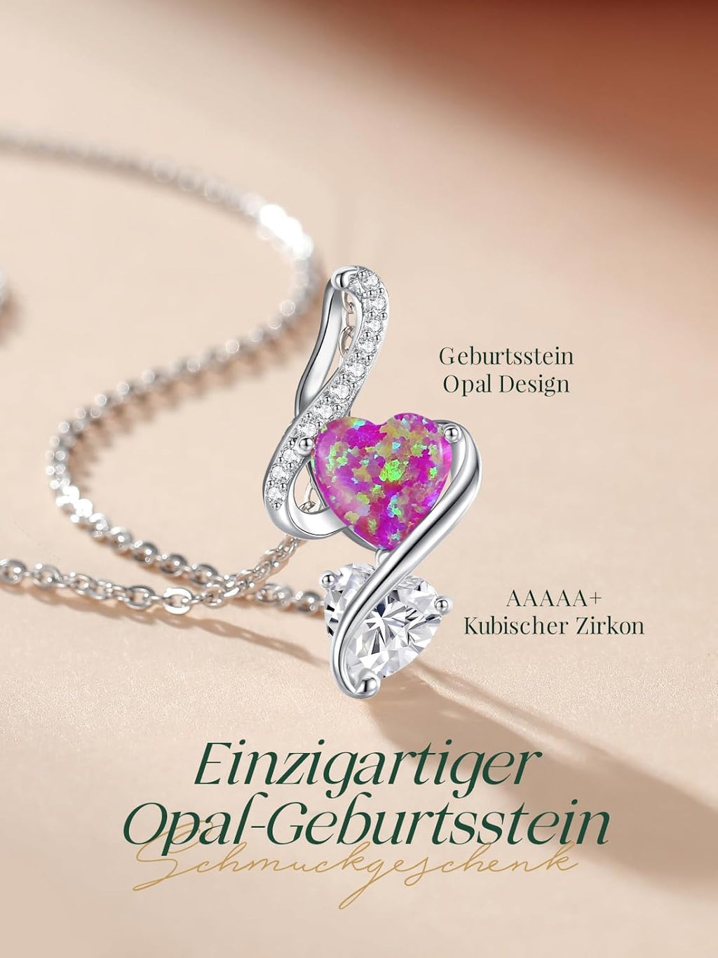 LOUISA SECRET Collana Donna Festa della Mamma Pendente Cuore Infinito da Donna in Argento Sterling 925 con Pietra Portafortuna Collana con Cuore di Fiamma Regalo per Lei