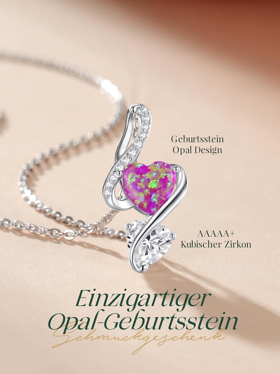 LOUISA SECRET Collana Donna Festa della Mamma Pendente Cuore Infinito da Donna in Argento Sterling 925 con Pietra Portafortuna Collana con Cuore di Fiamma Regalo per Lei