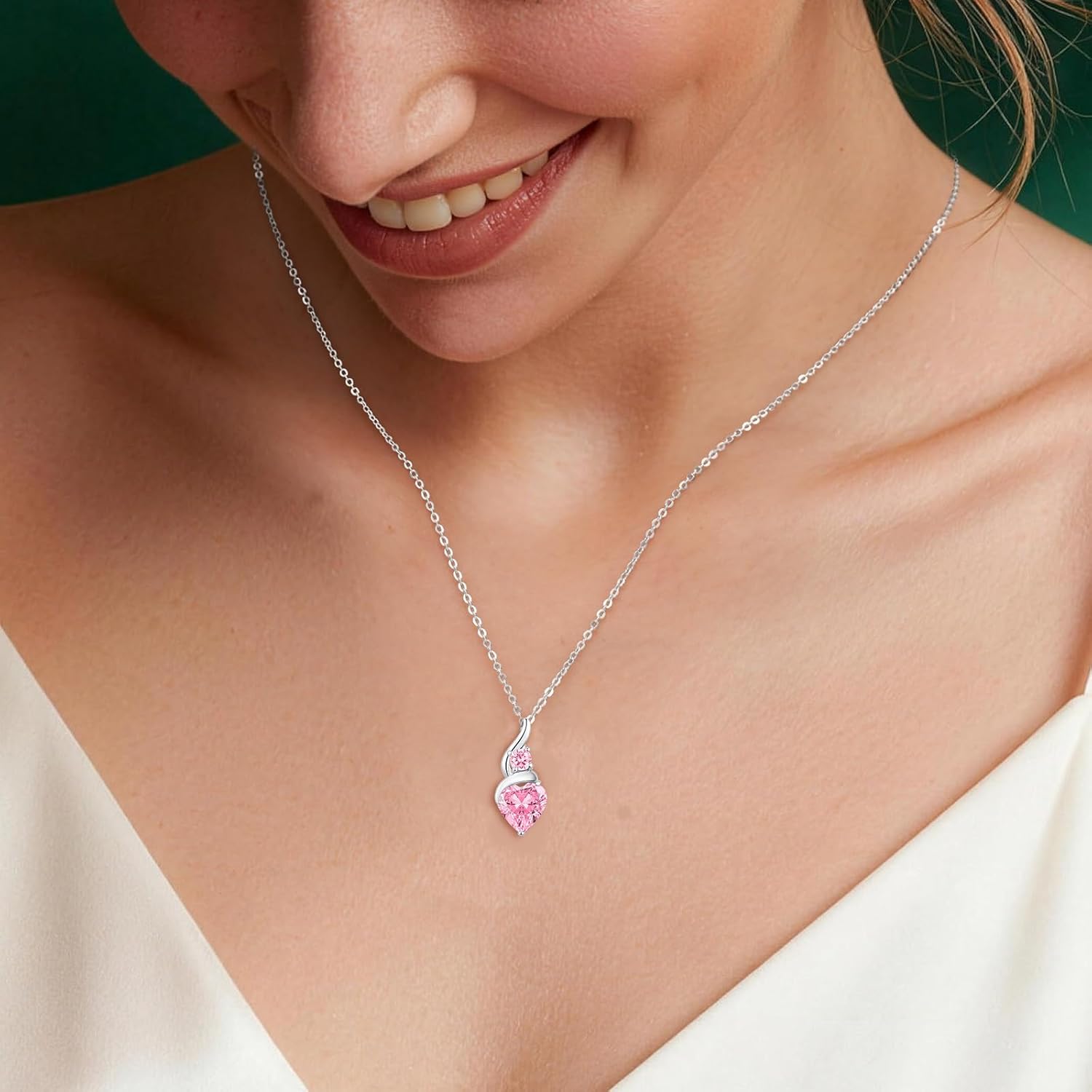 LOUISA SECRET Collana Donna Festa della Mamma Pendente Cuore Infinito da Donna in Argento Sterling 925 con Pietra Portafortuna Collana con Cuore di Fiamma Regalo per Lei