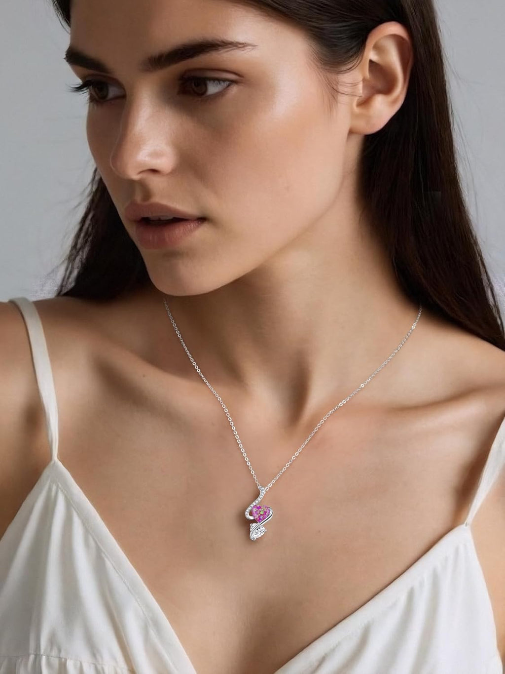 LOUISA SECRET Collana Donna Festa della Mamma Pendente Cuore Infinito da Donna in Argento Sterling 925 con Pietra Portafortuna Collana con Cuore di Fiamma Regalo per Lei
