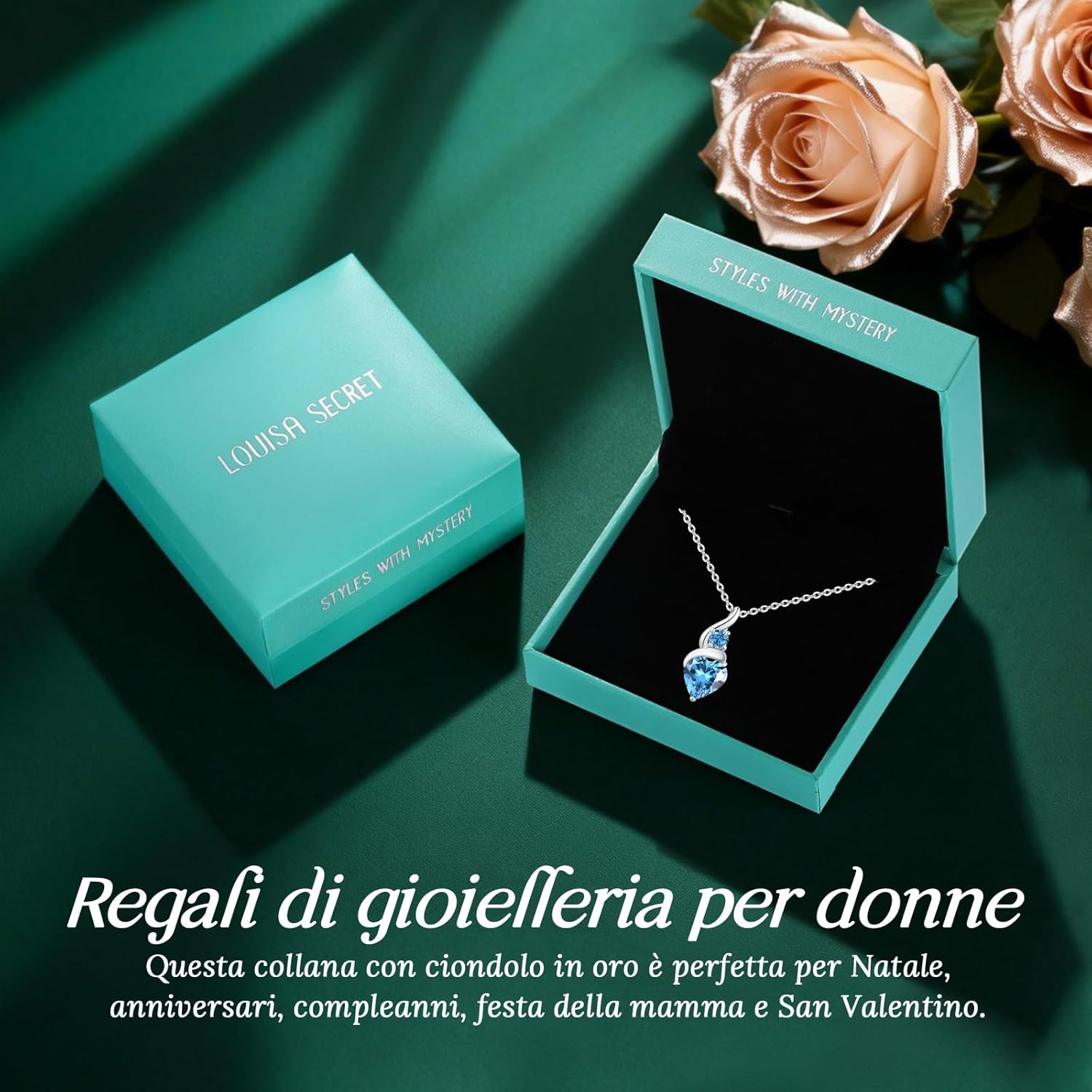 LOUISA SECRET Collana Donna Festa della Mamma Pendente Cuore Infinito da Donna in Argento Sterling 925 con Pietra Portafortuna Collana con Cuore di Fiamma Regalo per Lei