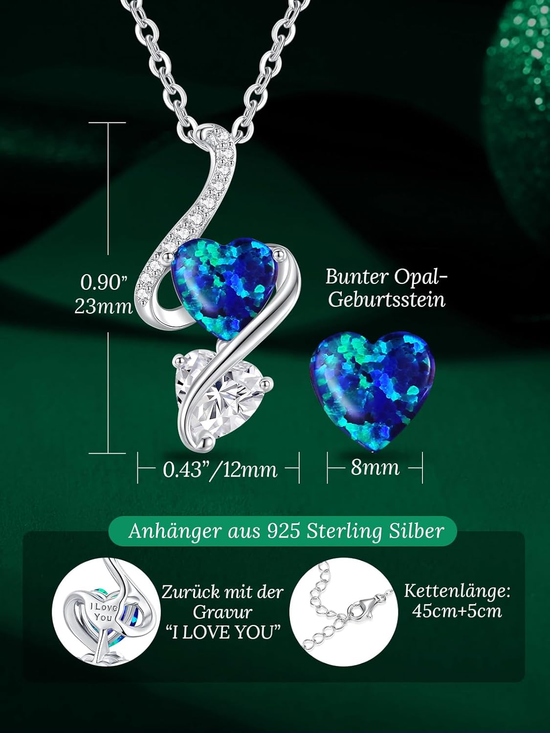 LOUISA SECRET Collana Donna Festa della Mamma Pendente Cuore Infinito da Donna in Argento Sterling 925 con Pietra Portafortuna Collana con Cuore di Fiamma Regalo per Lei