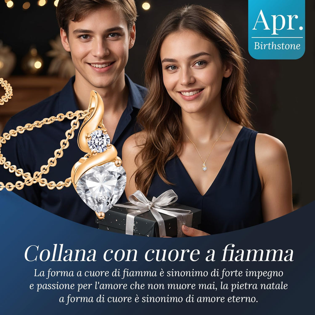 LOUISA SECRET Collana Donna Festa della Mamma Pendente Cuore Infinito da Donna in Argento Sterling 925 con Pietra Portafortuna Collana con Cuore di Fiamma Regalo per Lei
