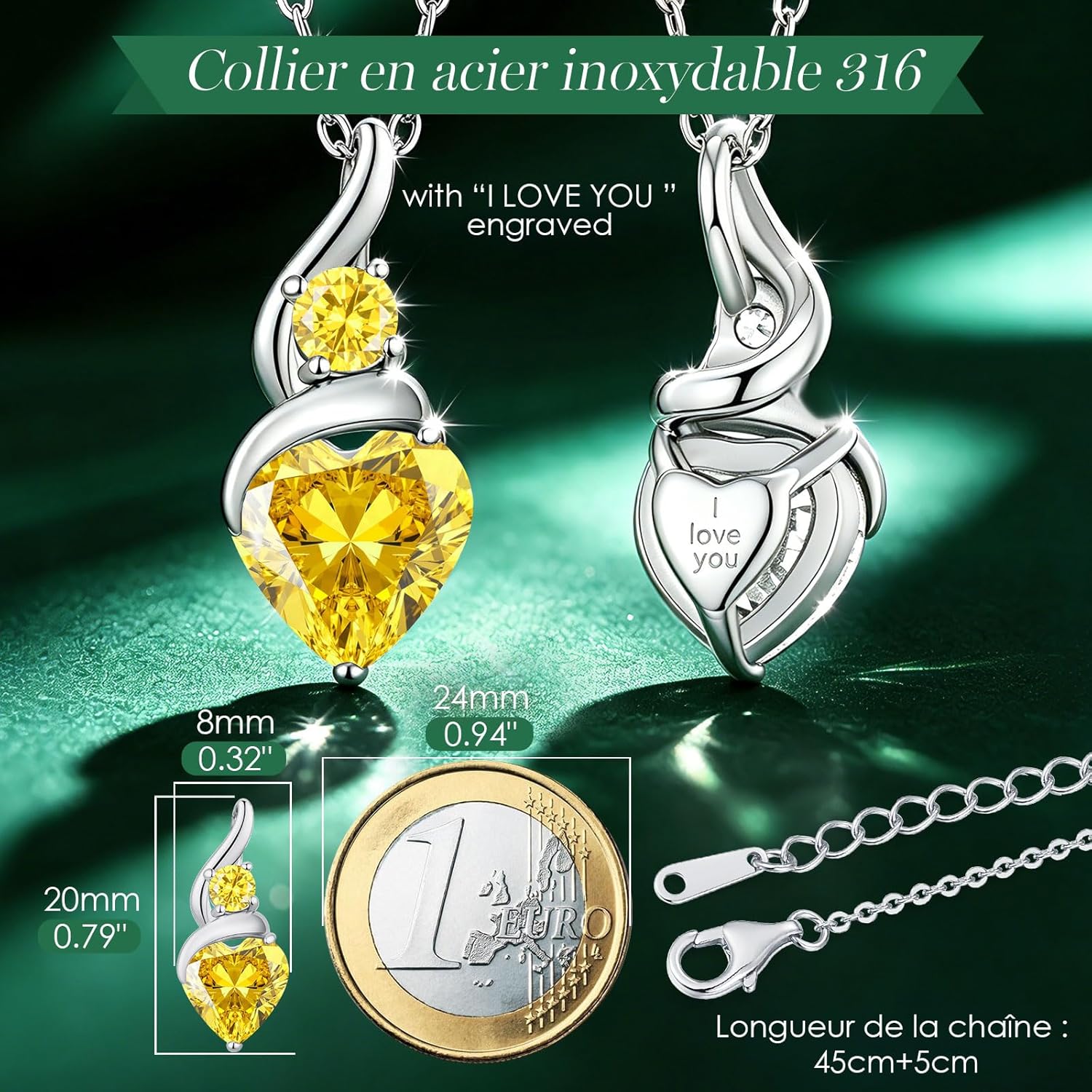 LOUISA SECRET Collana Donna Festa della Mamma Pendente Cuore Infinito da Donna in Argento Sterling 925 con Pietra Portafortuna Collana con Cuore di Fiamma Regalo per Lei