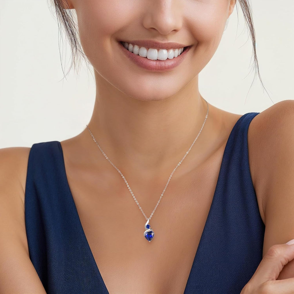 LOUISA SECRET Collana Donna Festa della Mamma Pendente Cuore Infinito da Donna in Argento Sterling 925 con Pietra Portafortuna Collana con Cuore di Fiamma Regalo per Lei