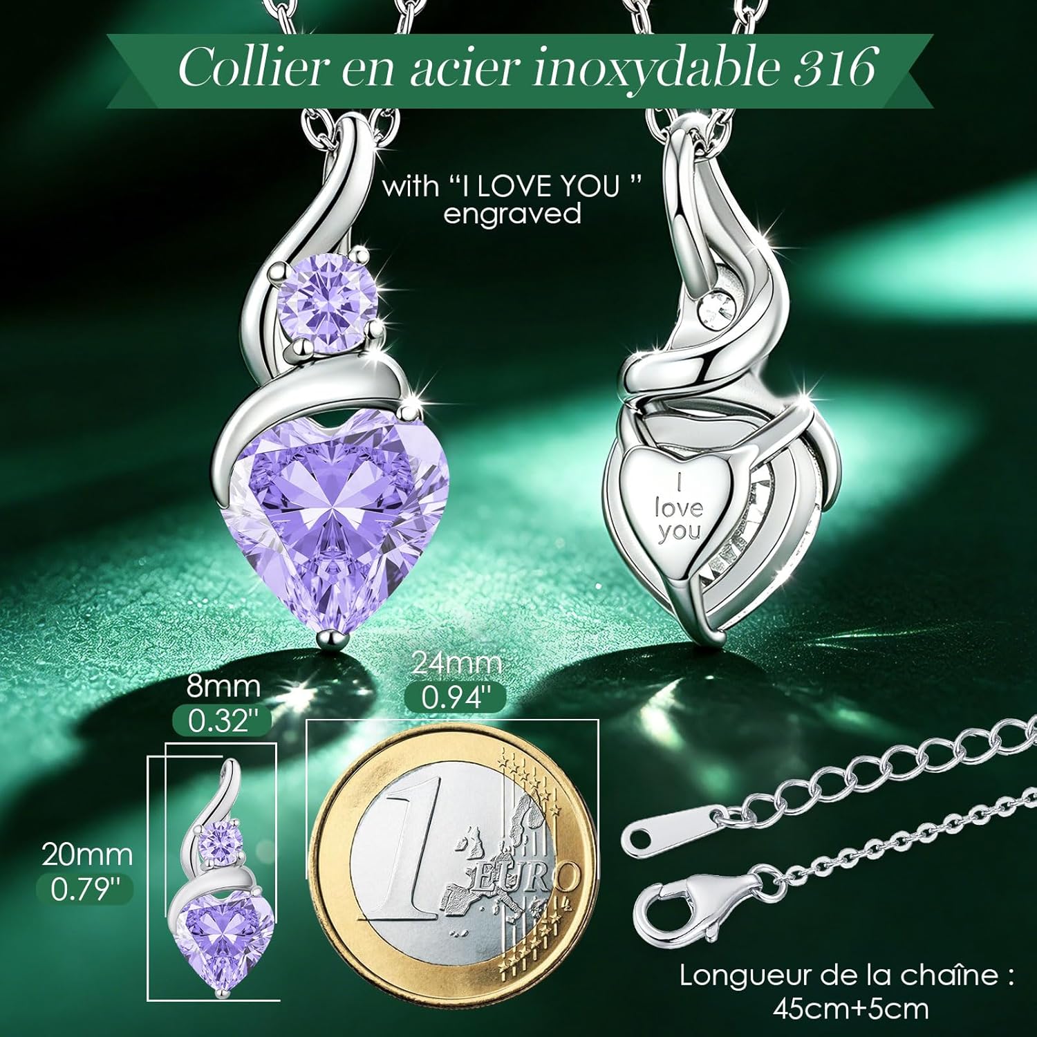LOUISA SECRET Collana Donna Festa della Mamma Pendente Cuore Infinito da Donna in Argento Sterling 925 con Pietra Portafortuna Collana con Cuore di Fiamma Regalo per Lei