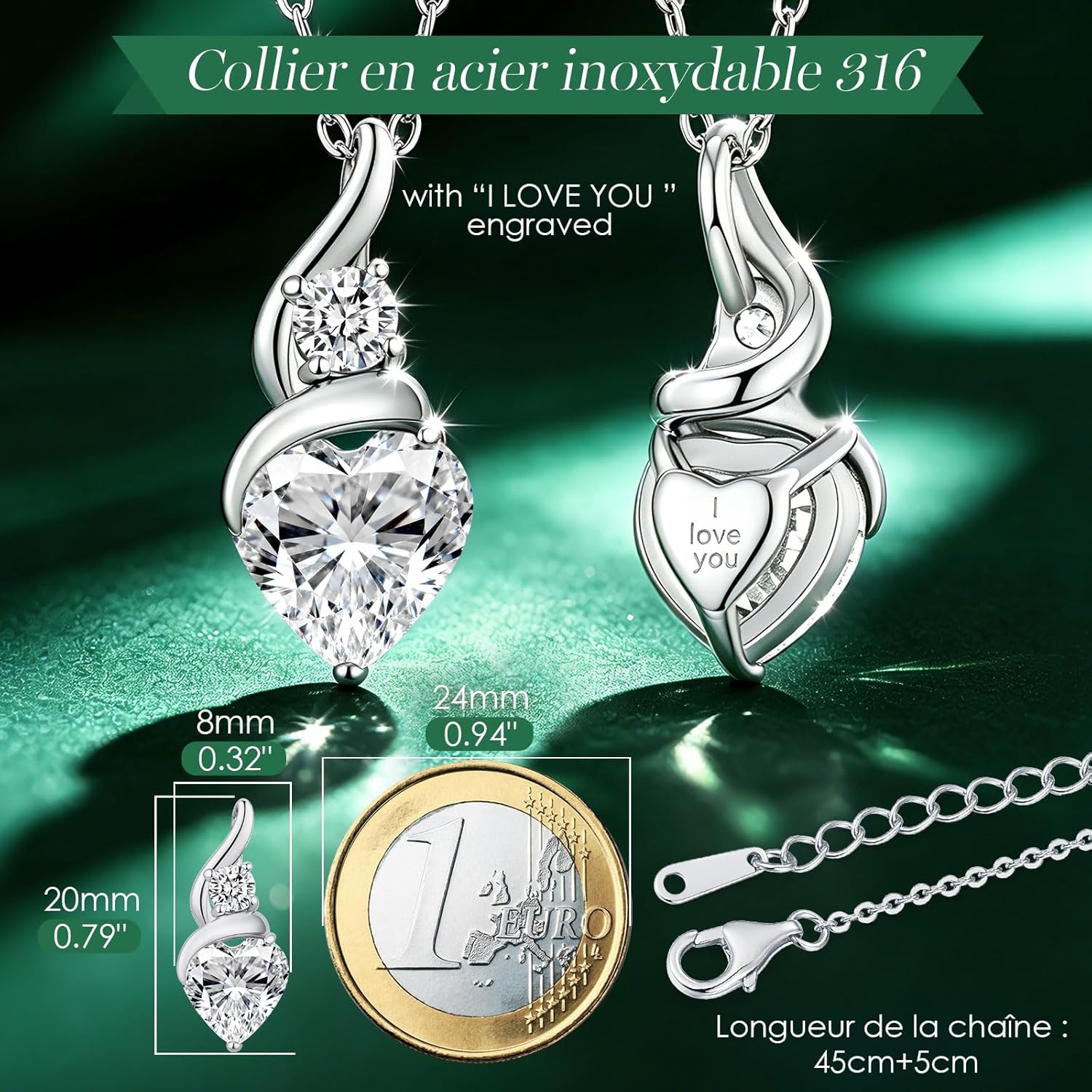 LOUISA SECRET Collana Donna Festa della Mamma Pendente Cuore Infinito da Donna in Argento Sterling 925 con Pietra Portafortuna Collana con Cuore di Fiamma Regalo per Lei