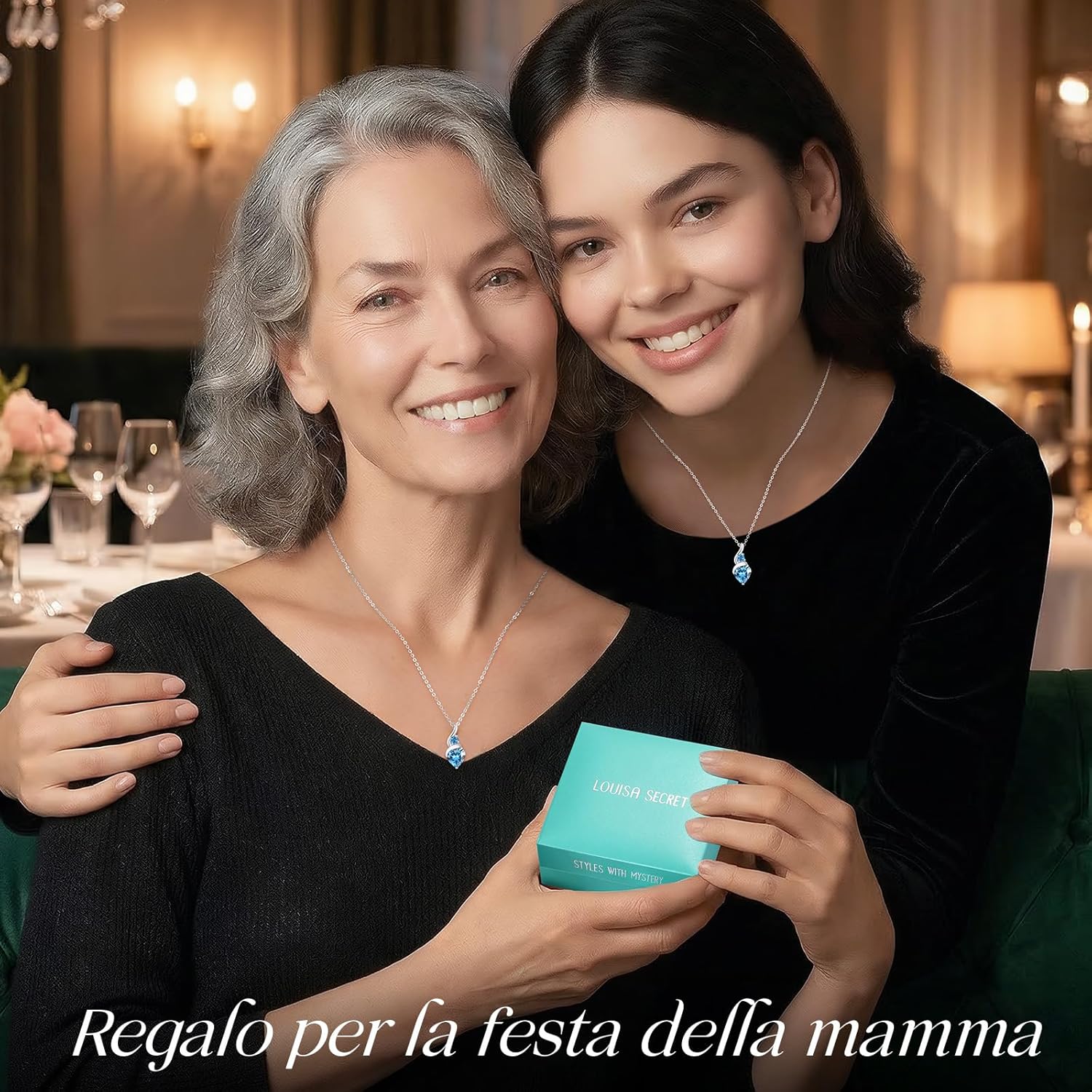 LOUISA SECRET Collana Donna Festa della Mamma Pendente Cuore Infinito da Donna in Argento Sterling 925 con Pietra Portafortuna Collana con Cuore di Fiamma Regalo per Lei