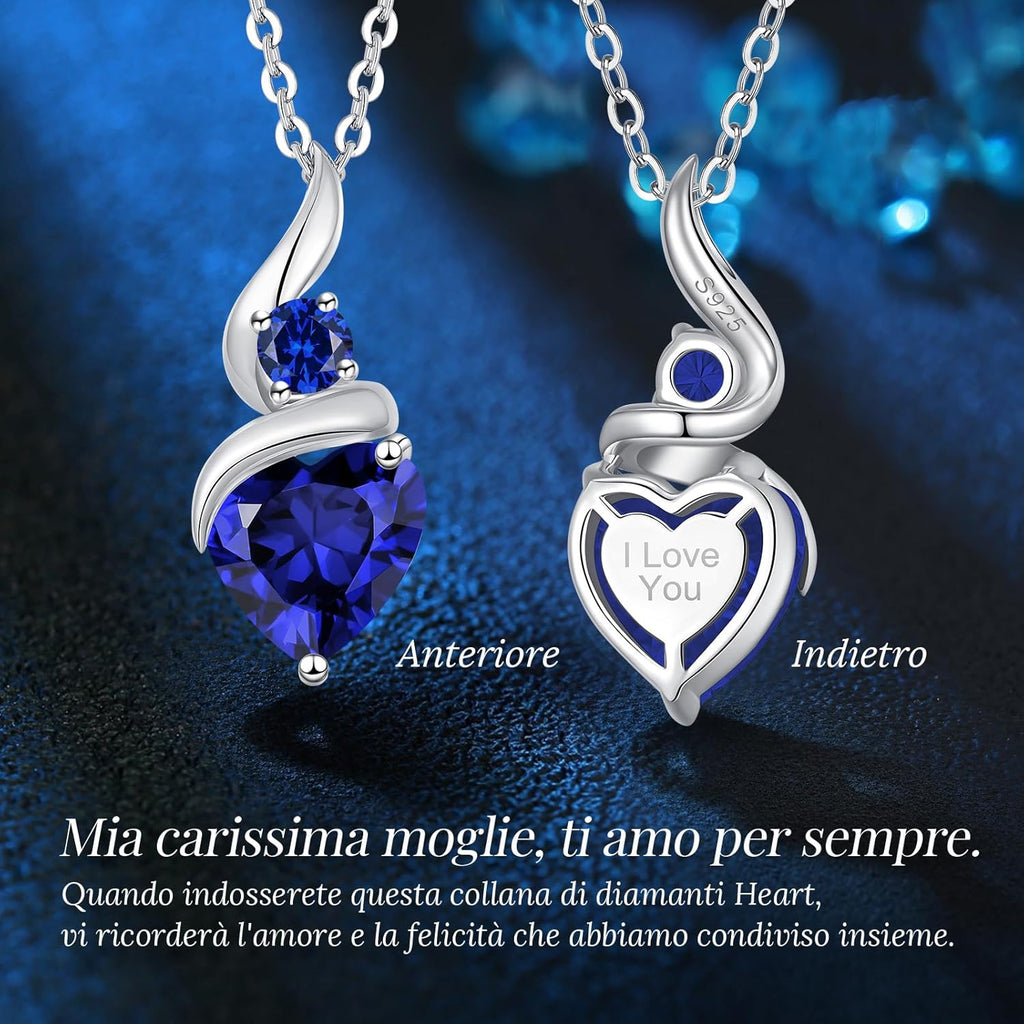 LOUISA SECRET Collana Donna Festa della Mamma Pendente Cuore Infinito da Donna in Argento Sterling 925 con Pietra Portafortuna Collana con Cuore di Fiamma Regalo per Lei