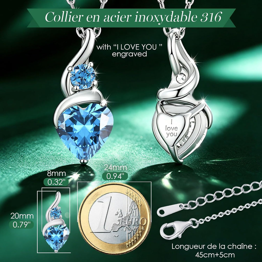 LOUISA SECRET Collana Donna Festa della Mamma Pendente Cuore Infinito da Donna in Argento Sterling 925 con Pietra Portafortuna Collana con Cuore di Fiamma Regalo per Lei