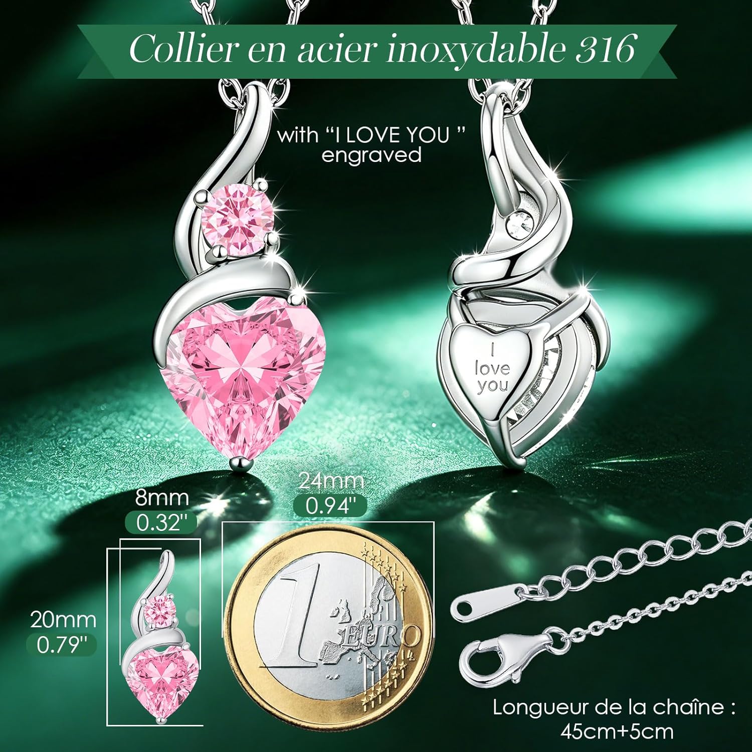 LOUISA SECRET Collana Donna Festa della Mamma Pendente Cuore Infinito da Donna in Argento Sterling 925 con Pietra Portafortuna Collana con Cuore di Fiamma Regalo per Lei