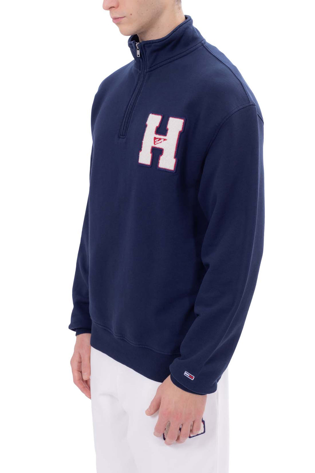 TOMMY JEANS - Men's summer sweatshirt with half zip and logo  - Size L-9