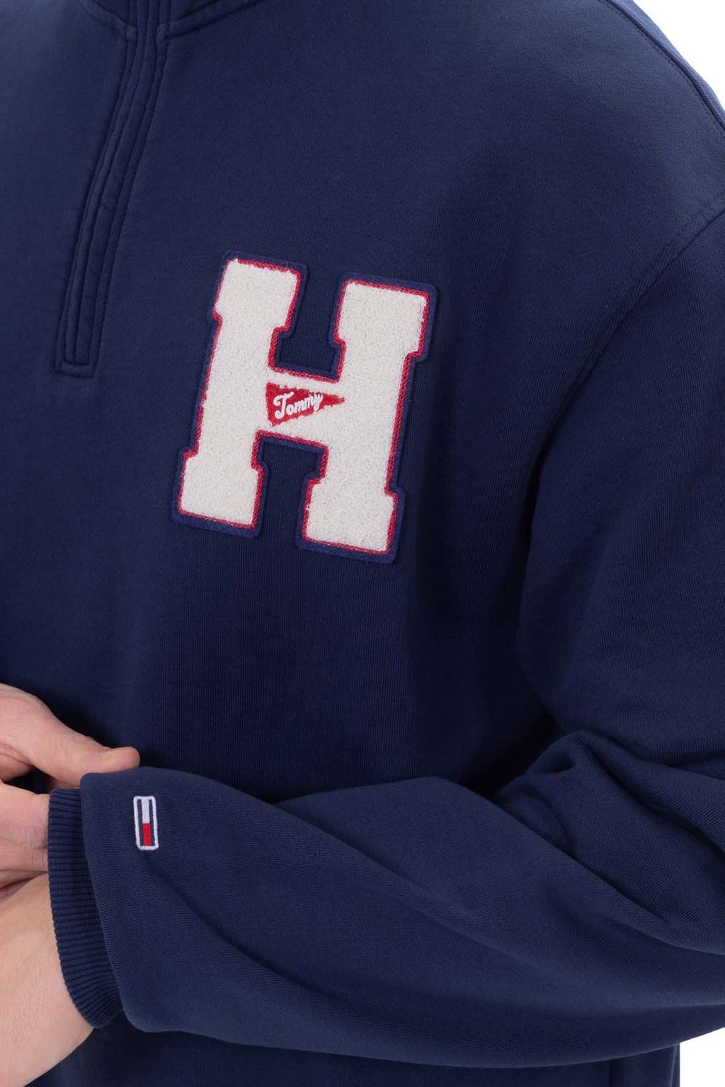 TOMMY JEANS - Men's summer sweatshirt with half zip and logo  - Size L-4
