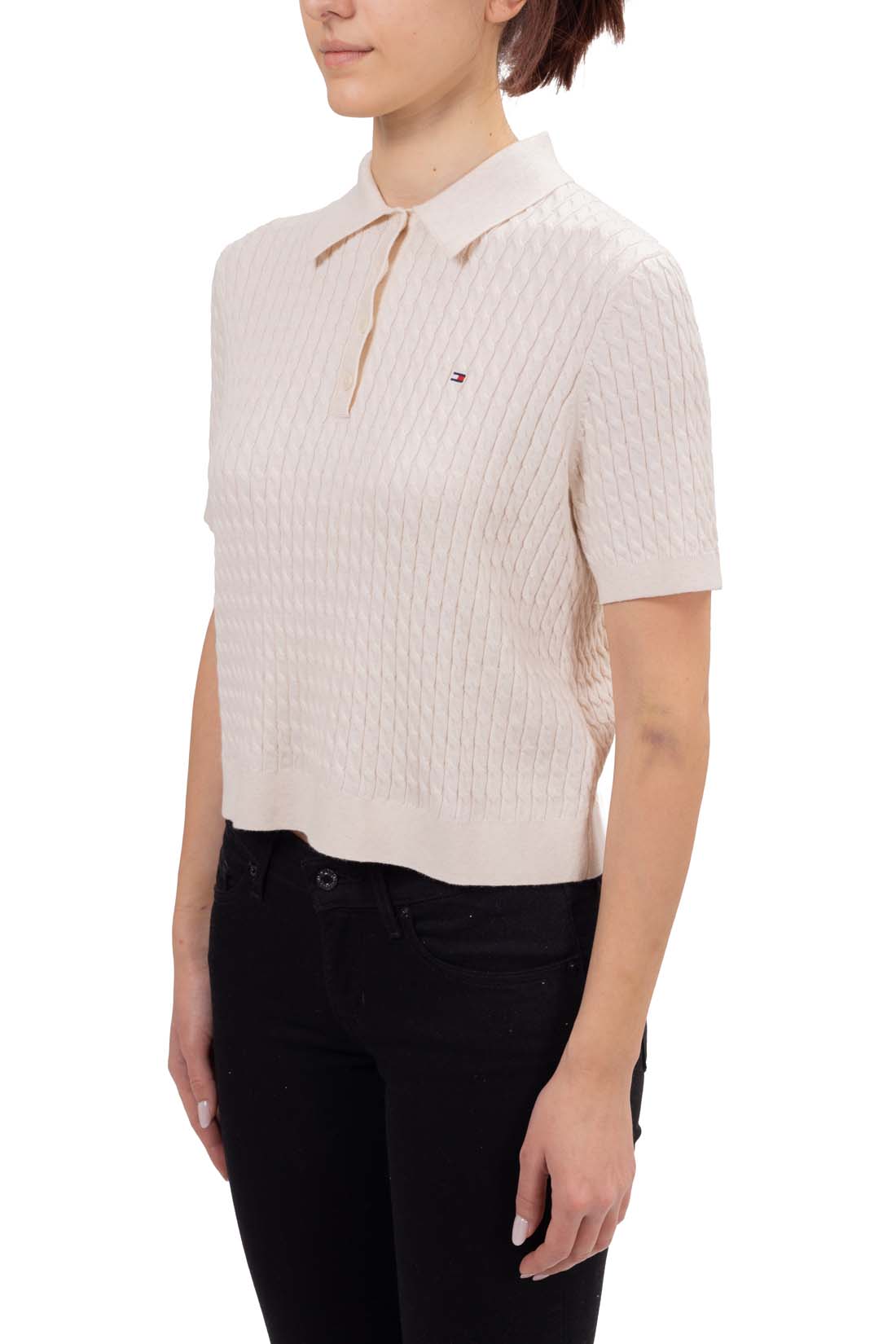 TOMMY HILFIGER - Women's cable polo shirt  - Size L-9