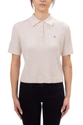 TOMMY HILFIGER - Women's cable polo shirt  - Size L-3