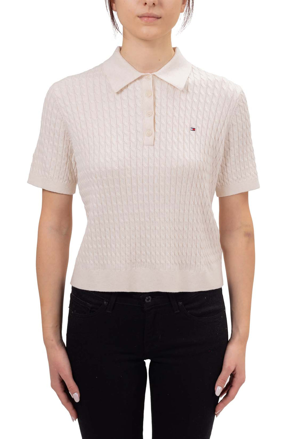 TOMMY HILFIGER - Women's cable polo shirt  - Size L-15