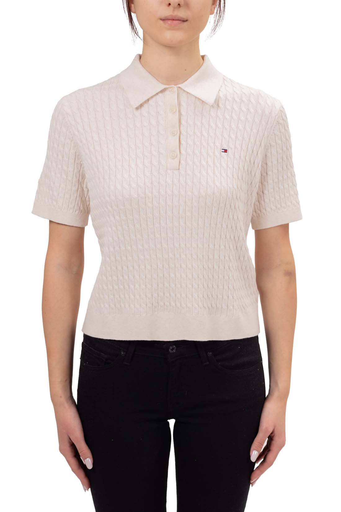 TOMMY HILFIGER - Women's cable polo shirt  - Size L-15