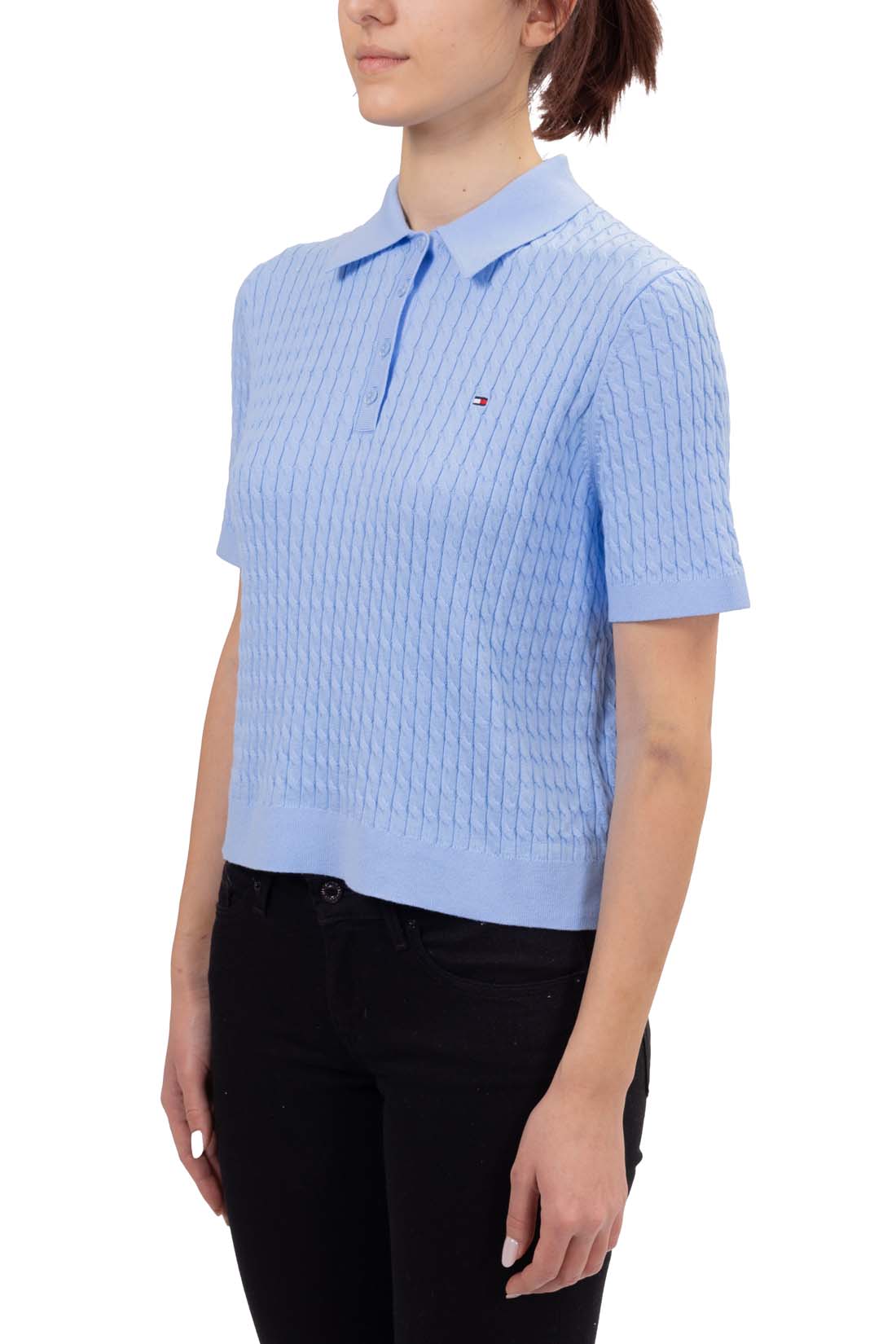 TOMMY HILFIGER - Women's cable polo shirt  - Size L-25