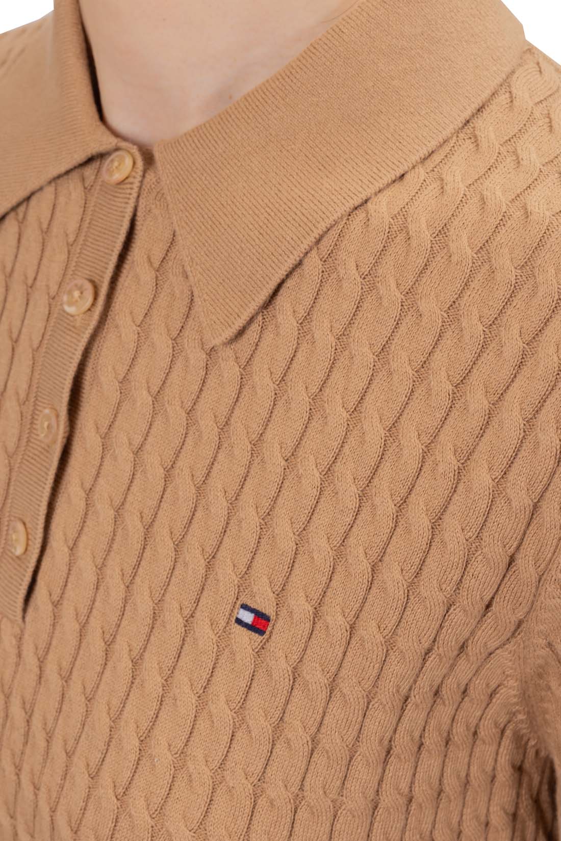 TOMMY HILFIGER - Women's cable polo shirt  - Size L-36