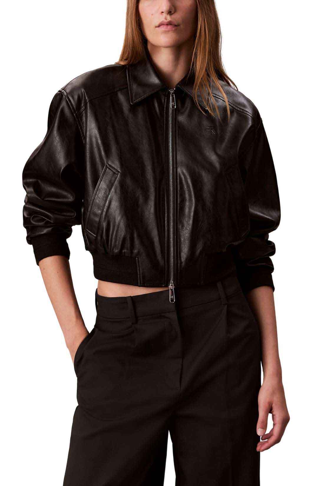 CALVIN KLEIN - Women's crop bomber jacket with monogram-0
