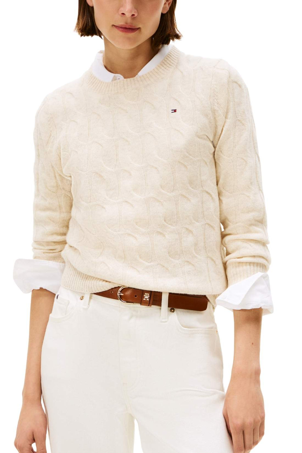 TOMMY HILFIGER - Women's cable wool sweater  - Size L-0
