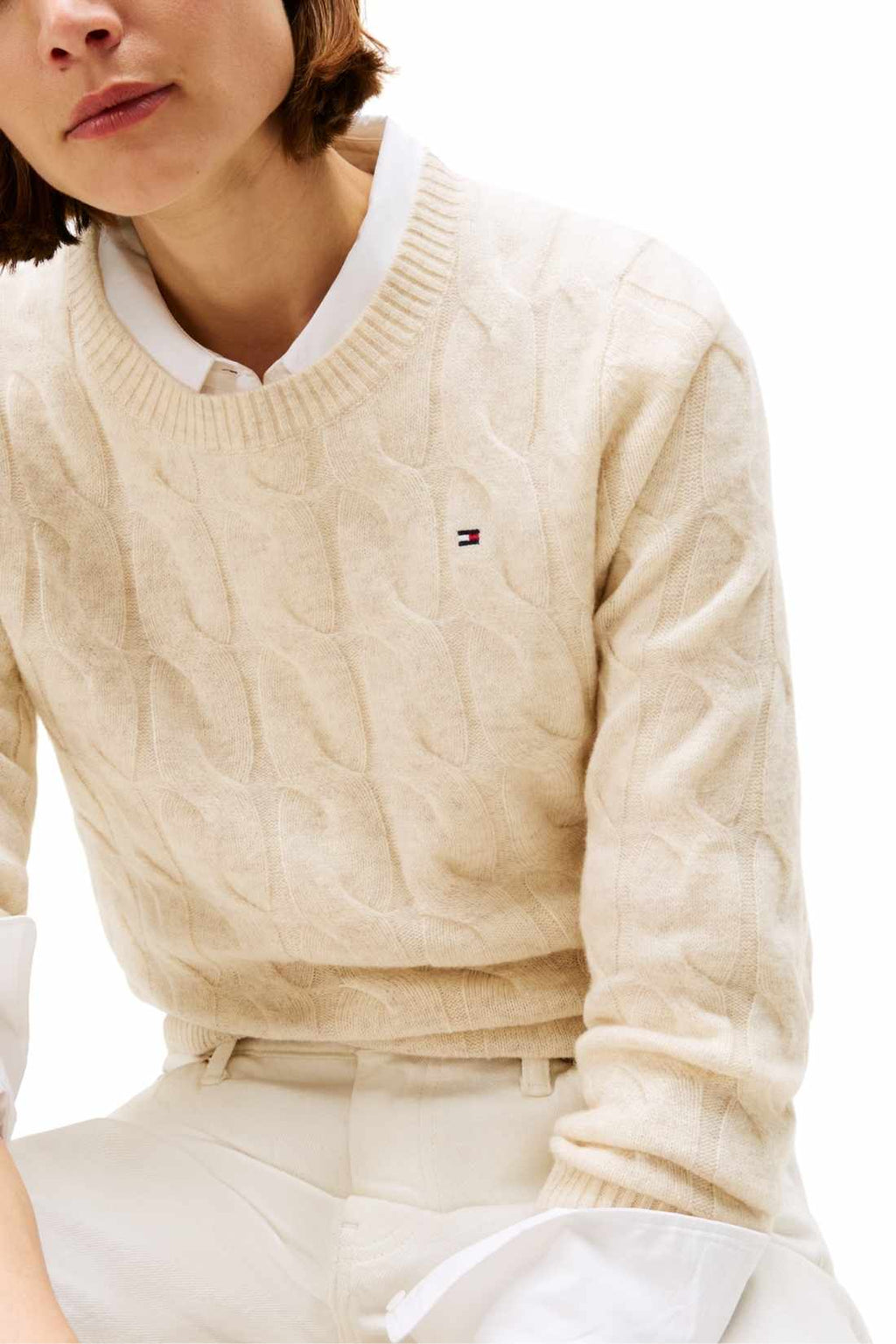 TOMMY HILFIGER - Women's cable wool sweater  - Size L-3